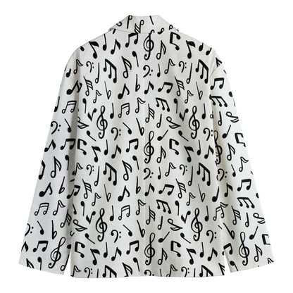 White And Black Music Note Pattern Print Men's Blazer