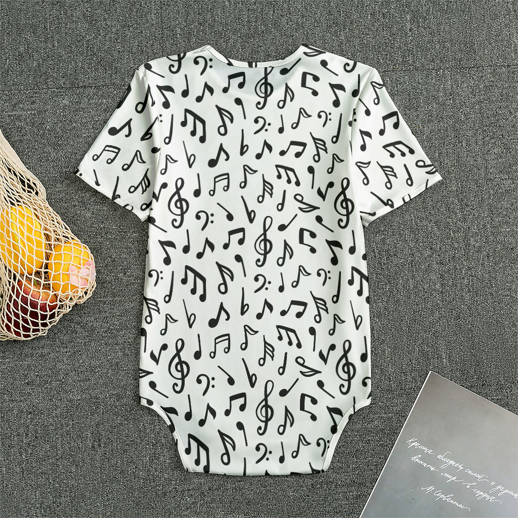 White And Black Music Note Pattern Print Men's Bodysuit