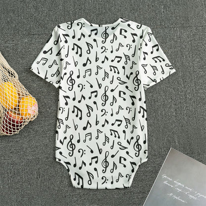 White And Black Music Note Pattern Print Men's Bodysuit