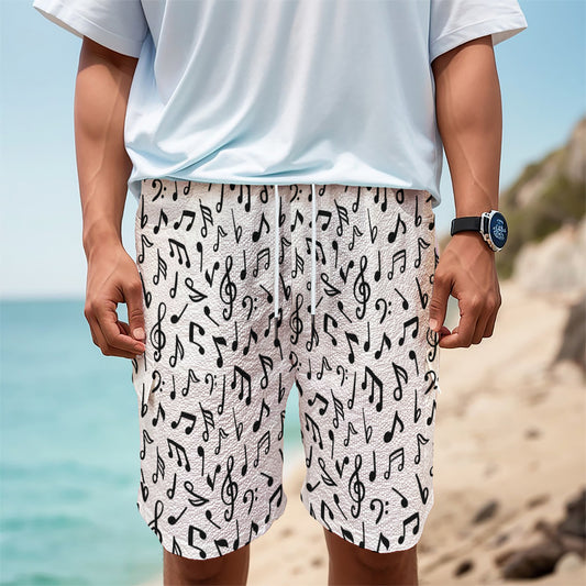 White And Black Music Note Pattern Print Men's Cargo Shorts