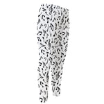 White And Black Music Note Pattern Print Men's Compression Pants