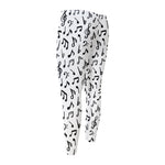 White And Black Music Note Pattern Print Men's Compression Pants
