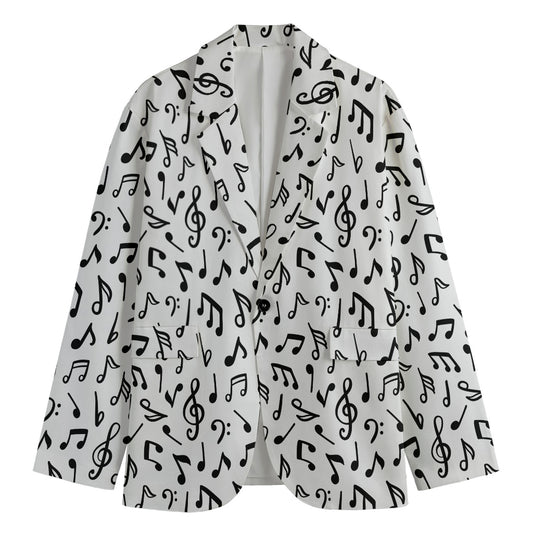 White And Black Music Note Pattern Print Men's Cotton Blazer