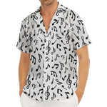 White And Black Music Note Pattern Print Men's Deep V-Neck Shirt