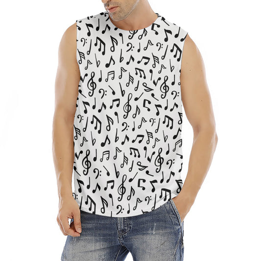 White And Black Music Note Pattern Print Men's Fitness Tank Top