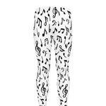 White And Black Music Note Pattern Print Men's leggings