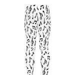 White And Black Music Note Pattern Print Men's leggings