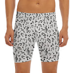 White And Black Music Note Pattern Print Men's Long Boxer Briefs