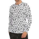 White And Black Music Note Pattern Print Men's Long Sleeve Rash Guard