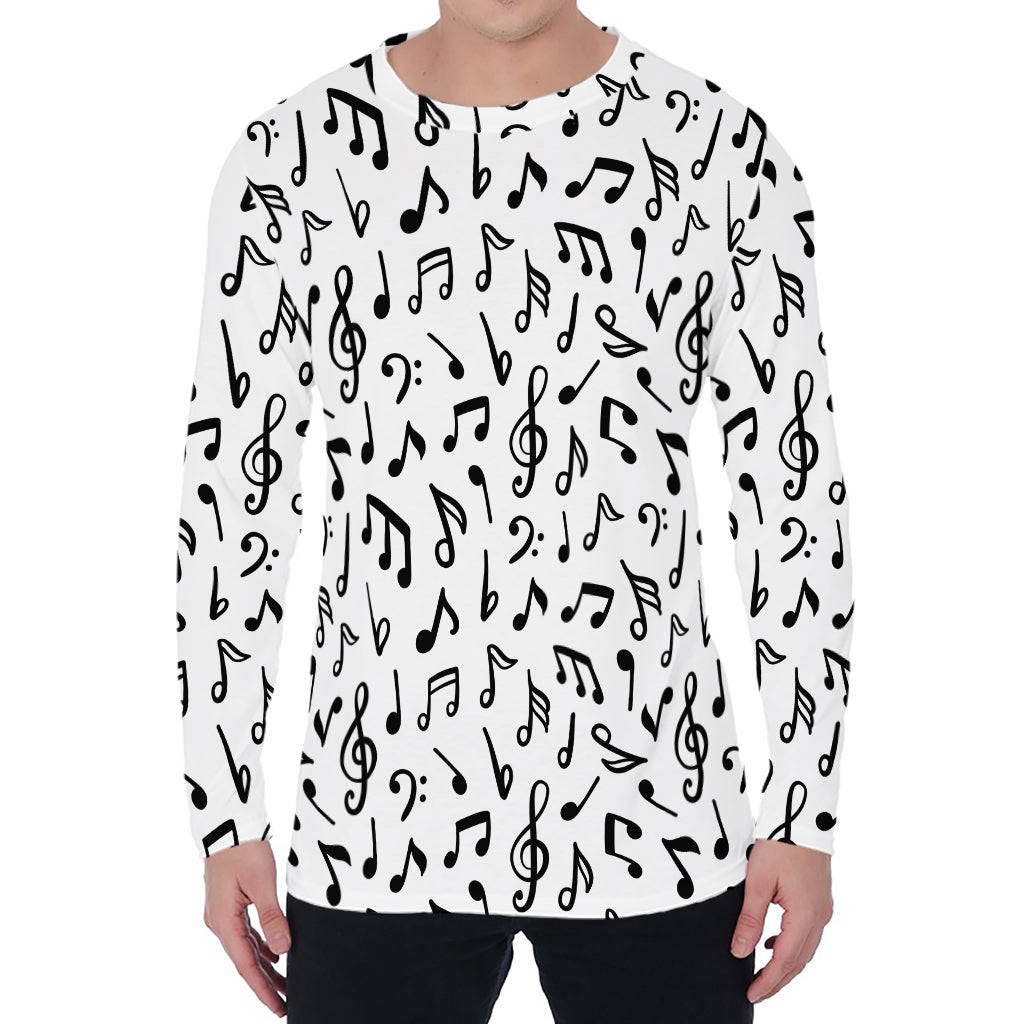 White And Black Music Note Pattern Print Men's Long Sleeve T-Shirt