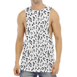 White And Black Music Note Pattern Print Men's Muscle Tank Top