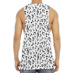 White And Black Music Note Pattern Print Men's Muscle Tank Top