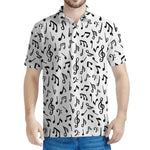 White And Black Music Note Pattern Print Men's Polo Shirt