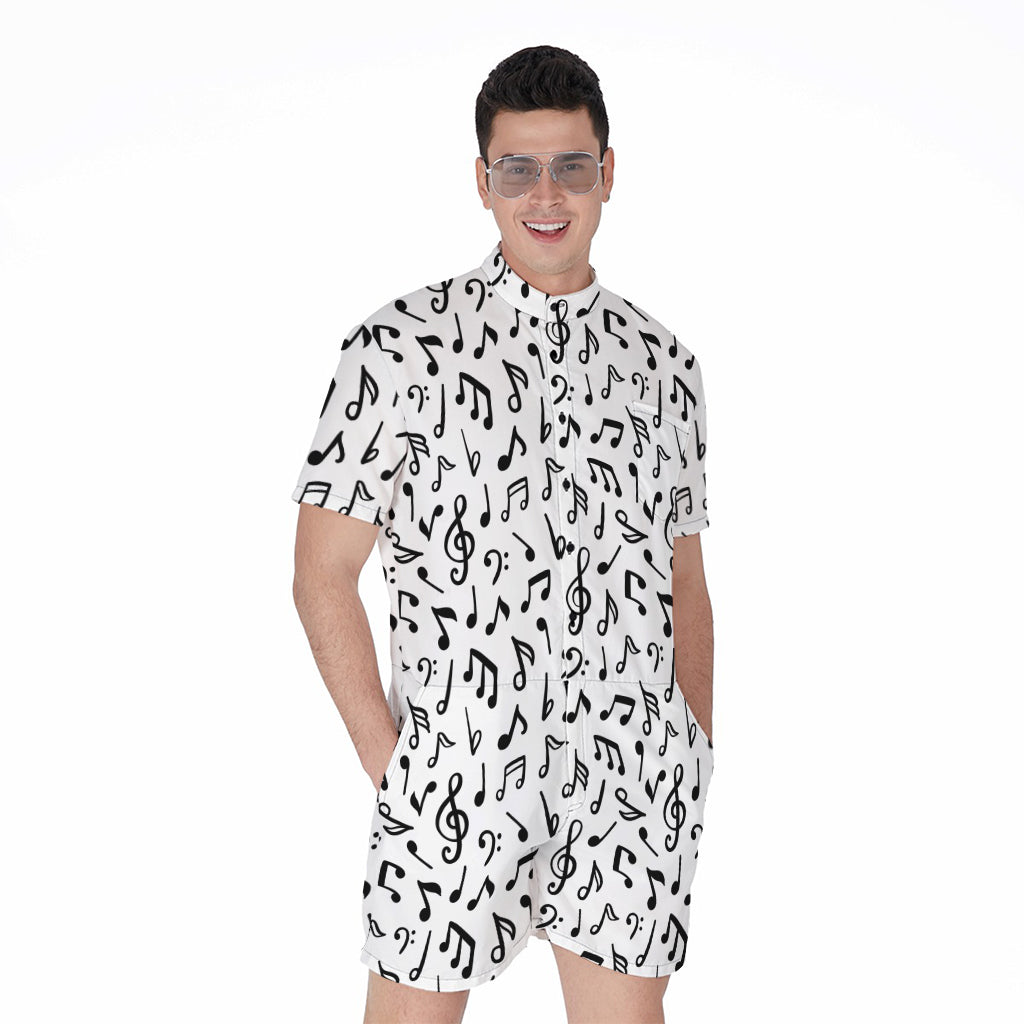 White And Black Music Note Pattern Print Men's Rompers