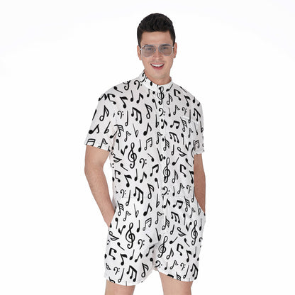 White And Black Music Note Pattern Print Men's Rompers