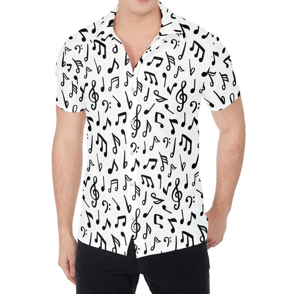 White And Black Music Note Pattern Print Men's Shirt