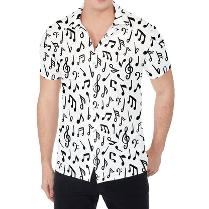 White And Black Music Note Pattern Print Men's Shirt