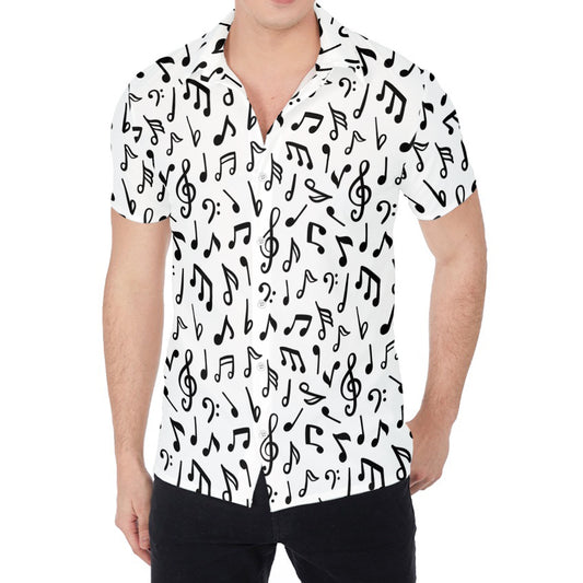 White And Black Music Note Pattern Print Men's Shirt