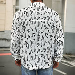 White And Black Music Note Pattern Print Men's Shirt Jacket