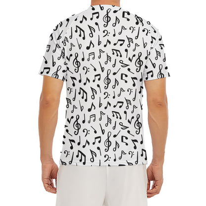 White And Black Music Note Pattern Print Men's Short Sleeve Rash Guard