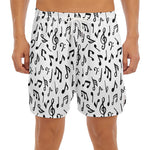 White And Black Music Note Pattern Print Men's Split Running Shorts