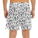 White And Black Music Note Pattern Print Men's Split Running Shorts