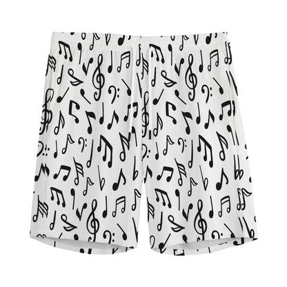 White And Black Music Note Pattern Print Men's Sports Shorts