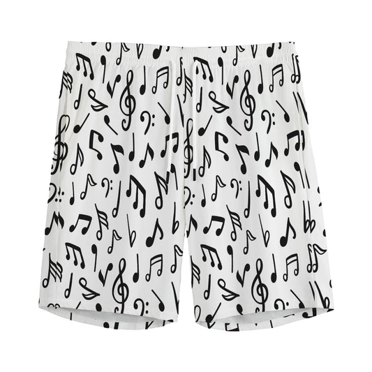 White And Black Music Note Pattern Print Men's Sports Shorts