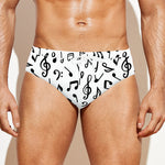White And Black Music Note Pattern Print Men's Swim Briefs