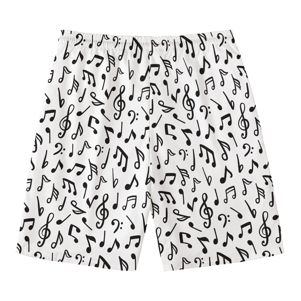 White And Black Music Note Pattern Print Men's Swim Trunks