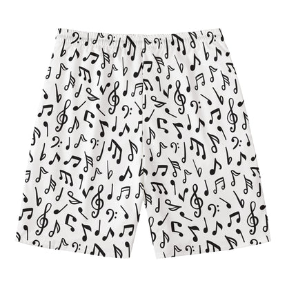 White And Black Music Note Pattern Print Men's Swim Trunks