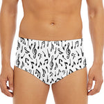 White And Black Music Note Pattern Print Men's Triangle Swim Briefs