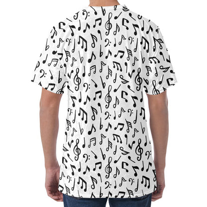 White And Black Music Note Pattern Print Men's Velvet T-Shirt