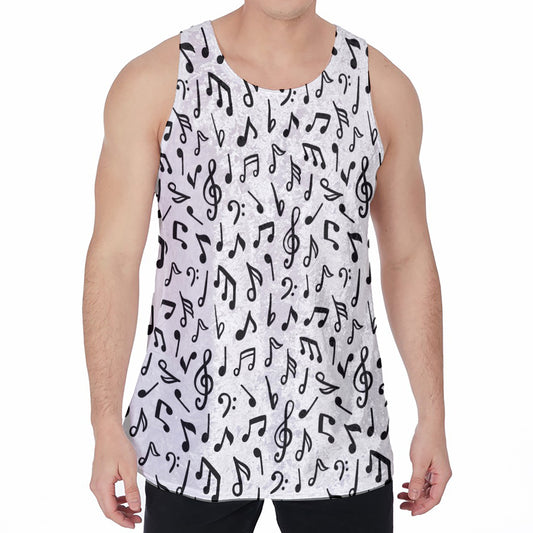 White And Black Music Note Pattern Print Men's Velvet Tank Top