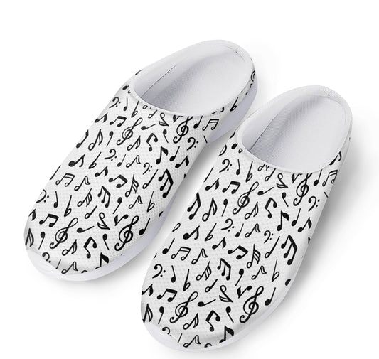 White And Black Music Note Pattern Print Mesh Casual Shoes