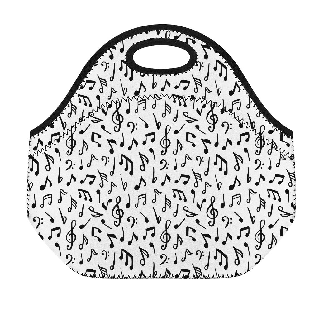 White And Black Music Note Pattern Print Neoprene Lunch Bag