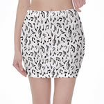 White And Black Music Note Pattern Print Pencil Mini Skirt