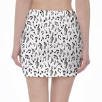 White And Black Music Note Pattern Print Pencil Mini Skirt