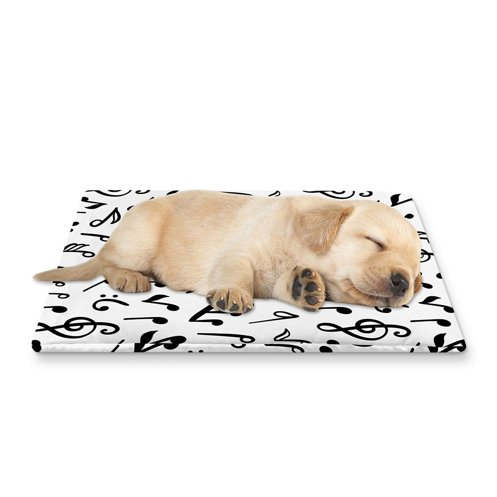 White And Black Music Note Pattern Print Pet Cooling Mat Cover