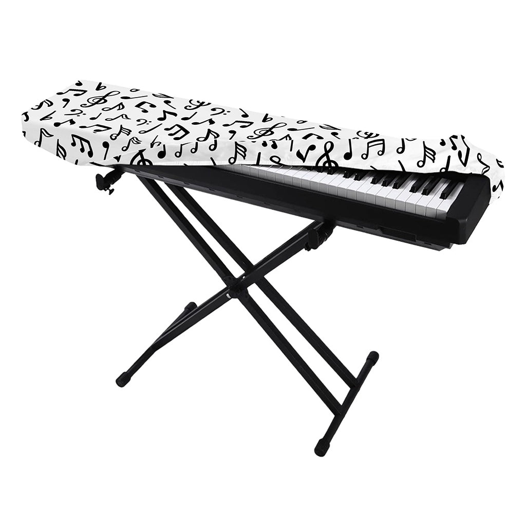 White And Black Music Note Pattern Print Piano Keyboard Cover
