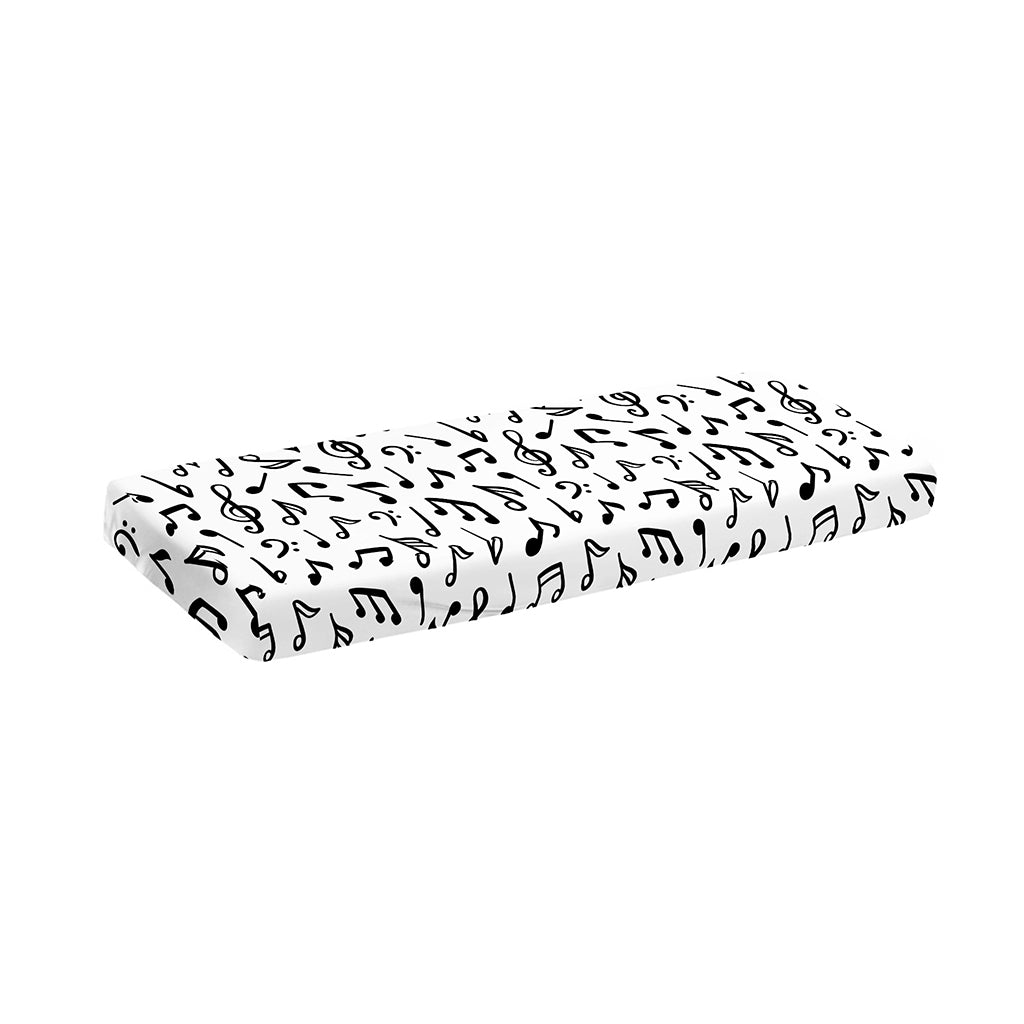 White And Black Music Note Pattern Print Piano Keyboard Cover