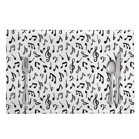 White And Black Music Note Pattern Print Placemat