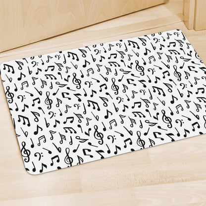 White And Black Music Note Pattern Print Polyester Doormat
