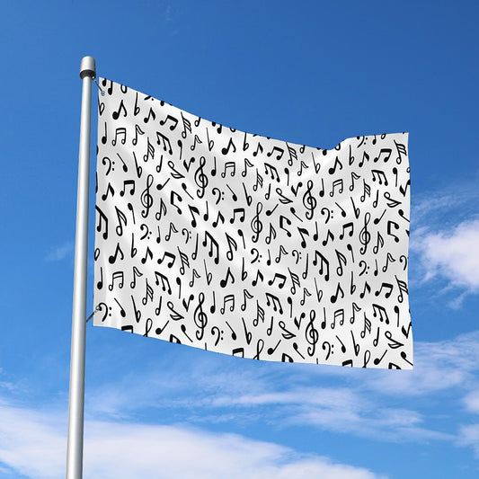 White And Black Music Note Pattern Print Polyester Flag