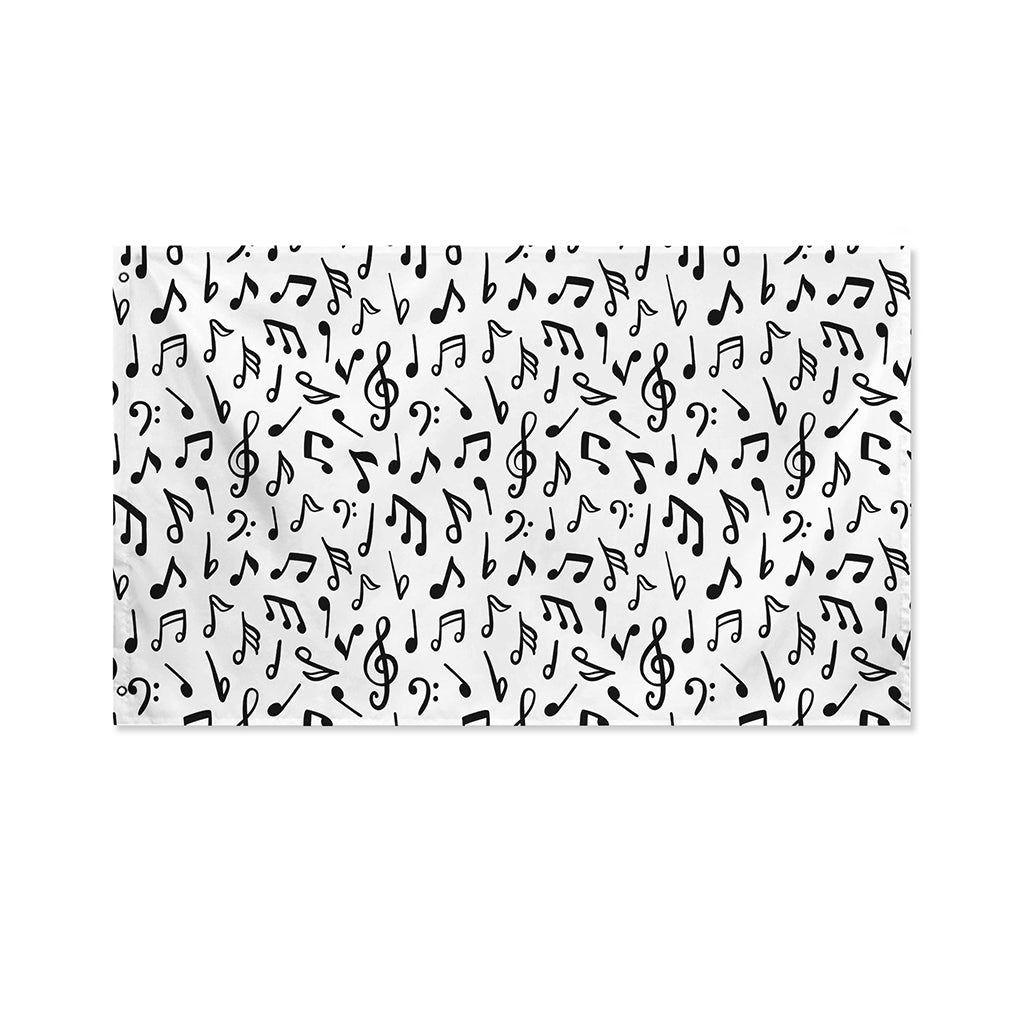 White And Black Music Note Pattern Print Polyester Flag