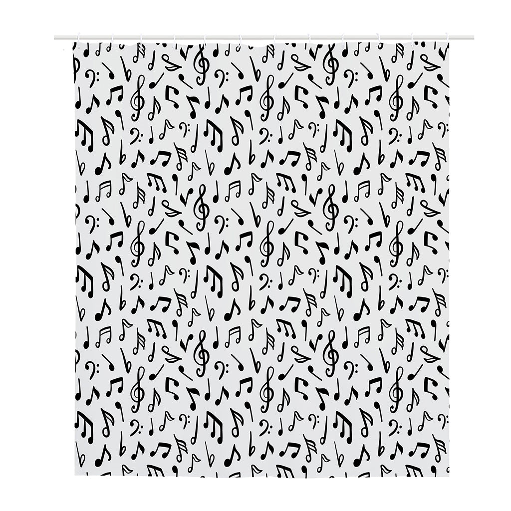 White And Black Music Note Pattern Print Polyester Shower Curtain
