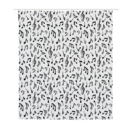 White And Black Music Note Pattern Print Polyester Shower Curtain
