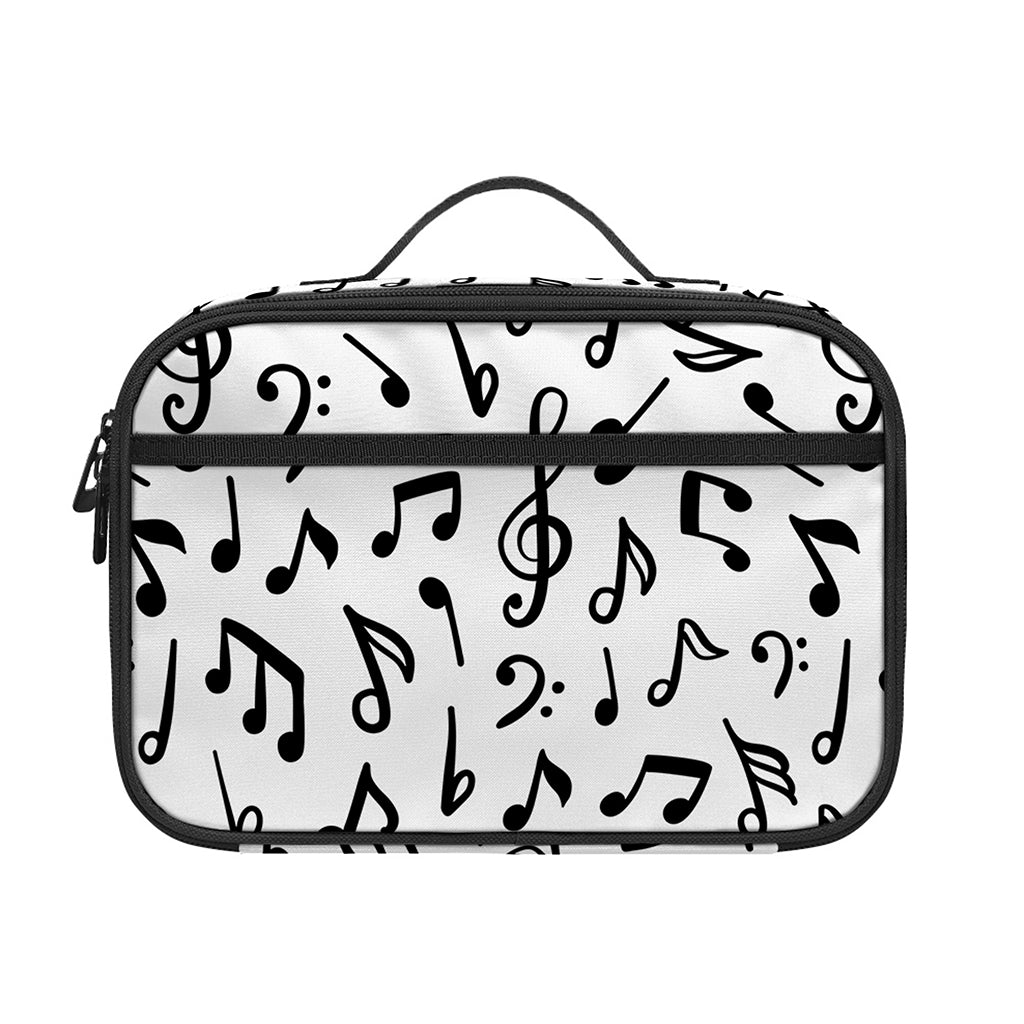 White And Black Music Note Pattern Print Portable Lunch Bag