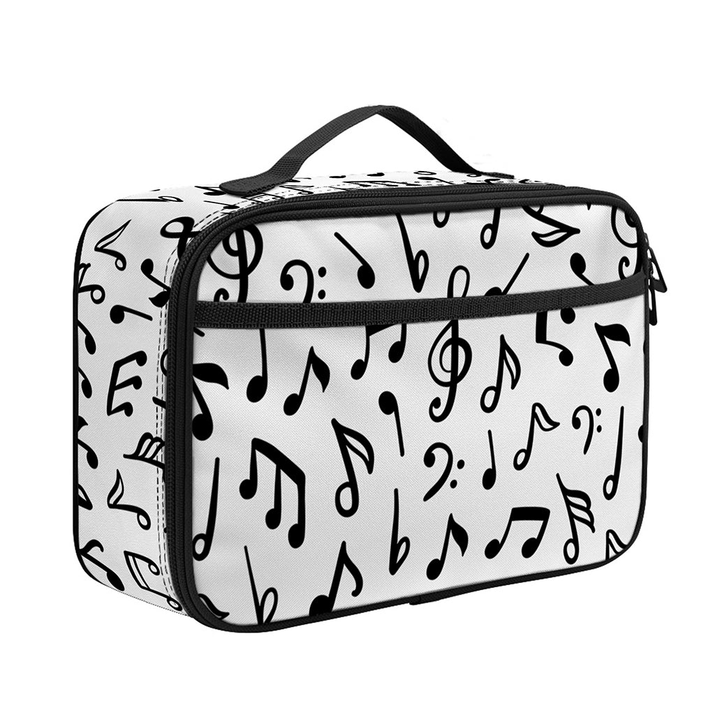 White And Black Music Note Pattern Print Portable Lunch Bag