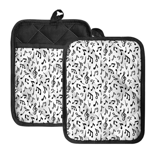 White And Black Music Note Pattern Print Pot Holders With Pocket